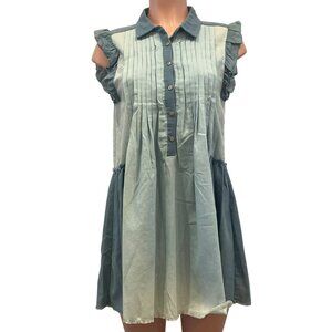 P56. POL Clothing Denim Pleat Dress Blue Small